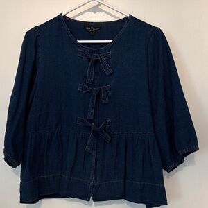 Dark Denim Tie-Bow Peplum Tunic